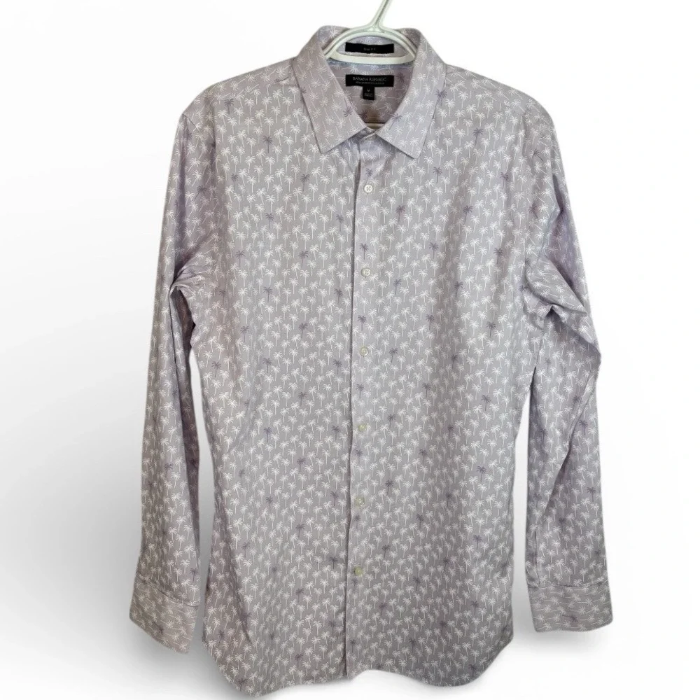 Banana Republic Slim Fit Palm Tree Print Non Iron Cotton Mens Dress Shirt Medium